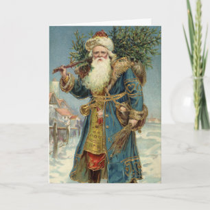 Oude victoriaanse kerstman met kerstboom feestdagen kaart