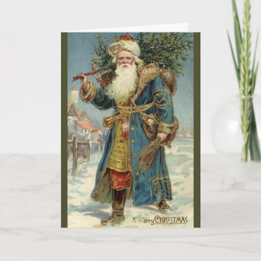 Oude victoriaanse kerstman met kerstboom feestdagen kaart (Voorkant)