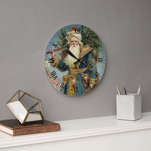 Oude victoriaanse kerstman met kerstboom grote klok (Kantoor)