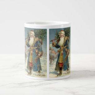Oude victoriaanse kerstman met kerstboom grote koffiekop