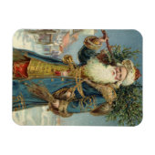 Oude victoriaanse kerstman met kerstboom magneet (Horizontaal)