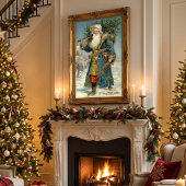 Oude victoriaanse kerstman met kerstboom poster