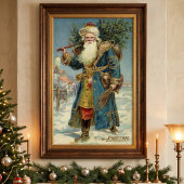 Oude victoriaanse kerstman met kerstboom poster