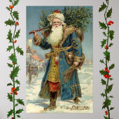 Oude victoriaanse kerstman met kerstboom poster