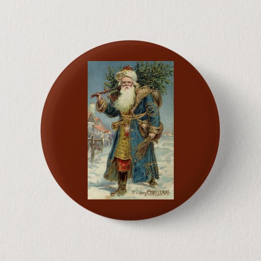 Oude victoriaanse kerstman met kerstboom ronde button 5,7 cm (Voorkant)