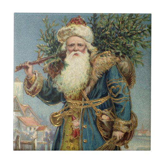 Oude victoriaanse kerstman met kerstboom tegeltje (Voorkant)