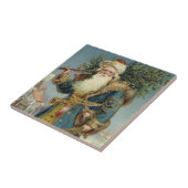 Oude victoriaanse kerstman met kerstboom tegeltje (Zijkant)