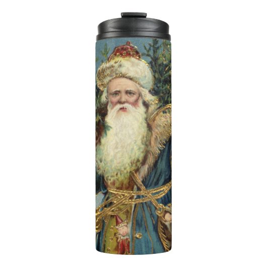 Oude victoriaanse kerstman met kerstboom thermosbeker (Voorkant)