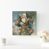 Oude victoriaanse kerstman met kerstboom vierkante klok (Huis)