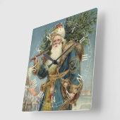 Oude victoriaanse kerstman met kerstboom vierkante klok (Hoek)