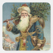 Oude victoriaanse kerstman met kerstboom vierkante sticker (Voorkant)
