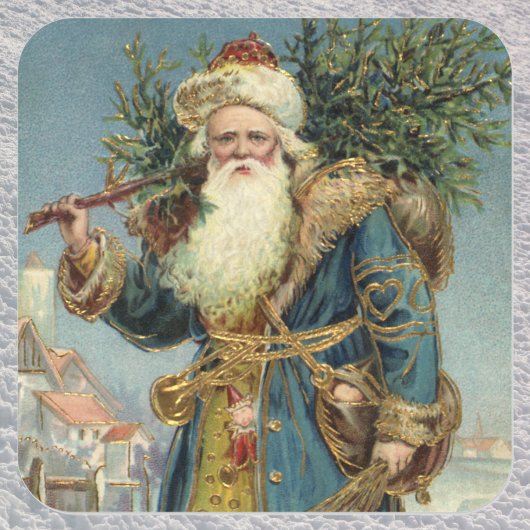 Oude victoriaanse kerstman met kerstboom vierkante sticker
