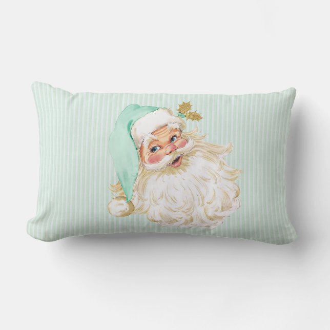 Oude Victoriaanse Kerstman Neutraal Mint Groen Kussen (Voorkant)