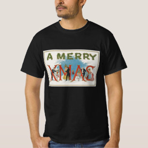 Oude Victoriaanse Kerstmis, een vrolijk Kerstfeest T-shirt