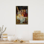 Oude Victoriaanse Kerststal Engelen Poster (Keuken)