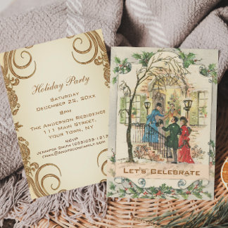 Oude Victoriaanse Kerstvakantie Feest Kaart