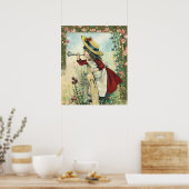 Oude victoriaanse kind, meisje dat bugel blaast we poster (Keuken)