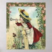 Oude victoriaanse kind, meisje dat bugel blaast we poster (Voorkant)