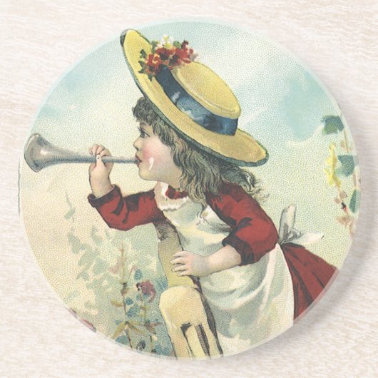 Oude Victoriaanse kind, meisje dat bugel blaast we Zandsteen Onderzetter (Voorkant)