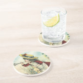 Oude victoriaanse kind, meisje dat bugel speelt in zandsteen onderzetter (Zijkant)