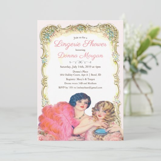 Oude Victoriaanse lingerie bruidsfeest uitnodiging (Staand voorkant)