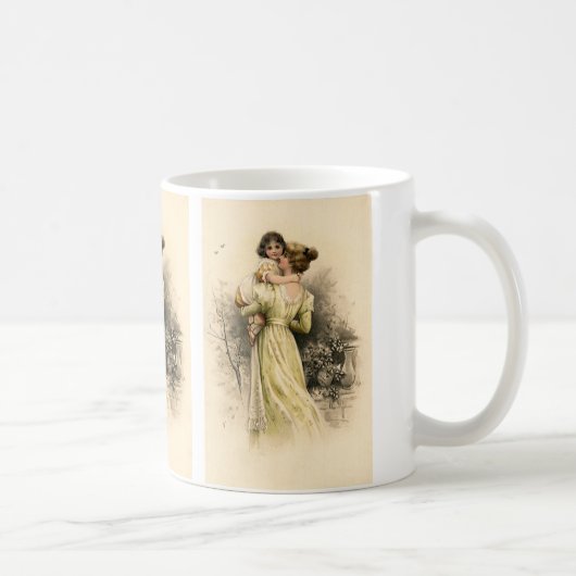 Oude victoriaanse moeder kind peuter meisje koffiemok (Rechts)