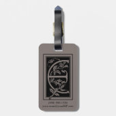 Oude Victoriaanse monogram decoratieve letter E Bagagelabel (Achterkant verticaal)