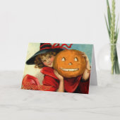 Oude Victoriaanse mooie meisje met pompoen op maat Feestdagen Kaart (Voorkant)