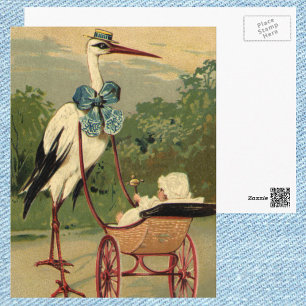 Oude victoriaanse ooievaar en kinderwagen briefkaart