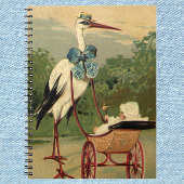 Oude victoriaanse ooievaar en kinderwagen notitieboek