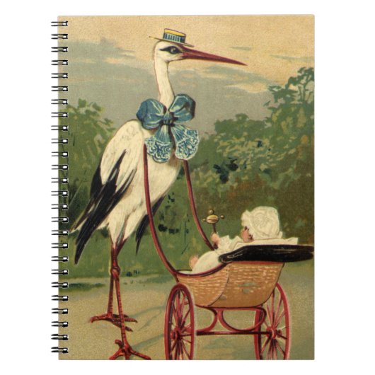 Oude victoriaanse ooievaar en kinderwagen notitieboek (Voorkant)