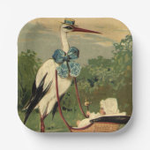 Oude victoriaanse ooievaar en kinderwagen papieren bordje (Voorkant)