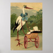 Oude victoriaanse ooievaar en kinderwagen poster (Voorkant)