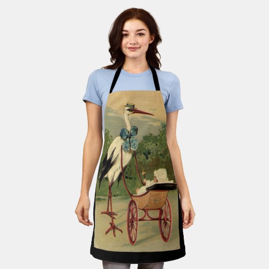 Oude victoriaanse ooievaar en kinderwagen schort (Gedragen)