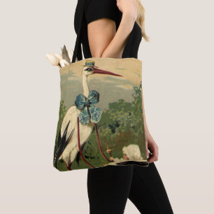 Oude victoriaanse ooievaar en kinderwagen tote bag