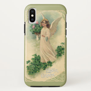 Oude victoriaanse paasengel met bloemen iPhone x hoesje