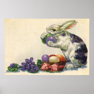 Oude victoriaanse paashaas, eieren en bloemen poster