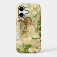 Oude victoriaanse Pasen, engel harp lelie bloemen