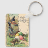 Oude Victoriaanse Pasen Groeten met Gnome Sleutelhanger (Achterkant)