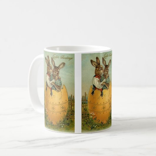 Oude Victoriaanse Pasen konijnen in een gouden ei Koffiemok (Voorkant links)