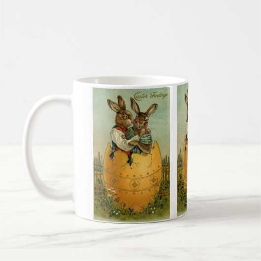 Oude Victoriaanse Pasen konijnen in een gouden ei Koffiemok (Links)
