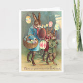 Oude Victoriaanse Pasen Wensen met Konijnen Kaart (Voorkant)
