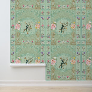 Oude Victoriaanse pastel bloem-rococopainting Behang