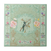 Oude victoriaanse pastel bloemrijke rococo-schilde tegeltje (Voorkant)