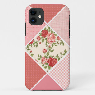 Oude, Victoriaanse quilt, roze, roos, wit iPhone 11 Hoesje