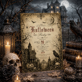 Oude Victoriaanse Raaf Geheime Huis Halloween Kaart