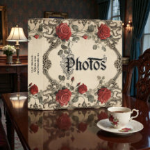 Oude Victoriaanse Rode Rozen Bloem Fotoalbum