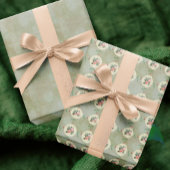 Oude Victoriaanse Rookgroene Vervaaide Damast Cadeaupapier