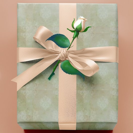Oude Victoriaanse Rookgroene Vervaaide Damast Cadeaupapier
