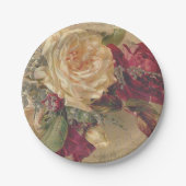 Oude Victoriaanse Roos Bloem Papieren Bordje (Voorkant)